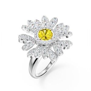 Swarovski Silver and Yellow Crystal Flower Ring